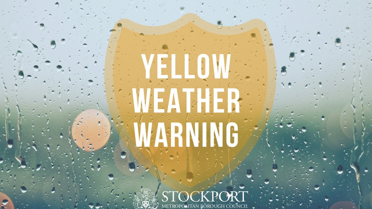 There is a yellow weather warning for rain in Stockport. 🌧️ 

Spray and flooding on roads will make journey times longer.

You can follow any weather updates on the Met Office orlo.uk/CKB8v