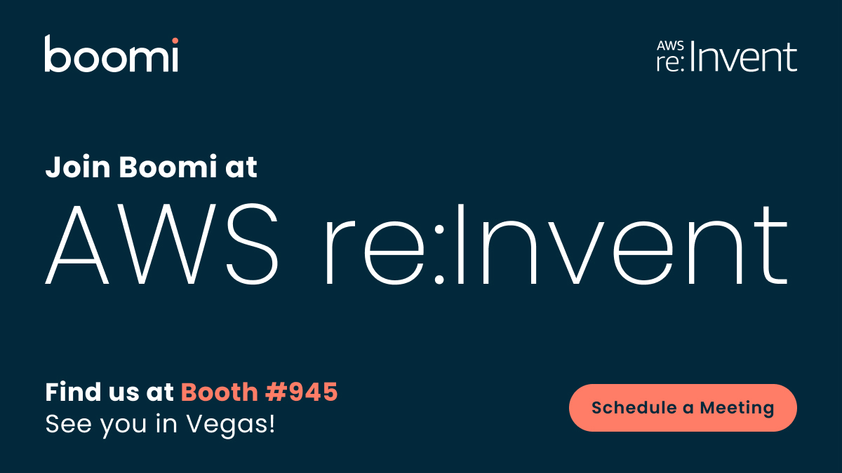 boomi's tweet photo. Meet with us at AWS #reInvent! Learn how Boomi Disbursement for AWS Marketplace can ease and automate revenue recognition from your AWS Marketplace account: https://t.co/SyLk35YXJy https://t.co/rEi2agfmCS