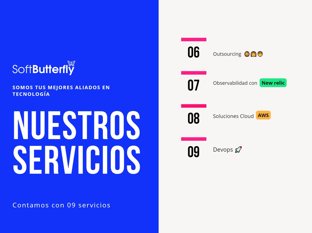 softbutterflyio's tweet photo. TU PONES LAS IDEAS NOSOTROS LA TECNOLOGÍA
En SOFTBUTTERFLY aplicamos metodologías, diseños y tecnologías necesarias para brindar entregables con altos estándares de alta calidad.
Visítanos en: https://t.co/b0M89M9pFT
Y conoce más sobre nosotros 🙌😃

#softbutterfly #Tecnologia https://t.co/pfsW7YMYv3