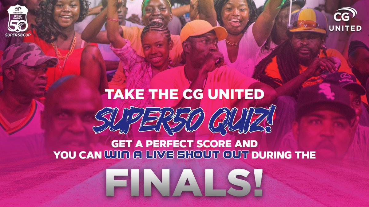 windiescricket's tweet image. Get a #Perfect50 and you can WIN a chance to have your shout out aired LIVE during the CG United Super50 Finals!📲  (Must have or create a Gmail account).

#CGUnitedSuper50Quiz #BringIt 

Take the quiz⬇️ 
bit.ly/super50quiz