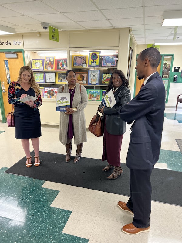 DoCoSchools's tweet photo. Dr. John Davis from International Studies Elementary Charter School gives a tour to officials from Marine Corps Logistics Base Albany and GaDoeโs Military Student and Family Office. ISECS and all #DocoSchools work collaboratively with military families. https://t.co/RPjMfcX73F