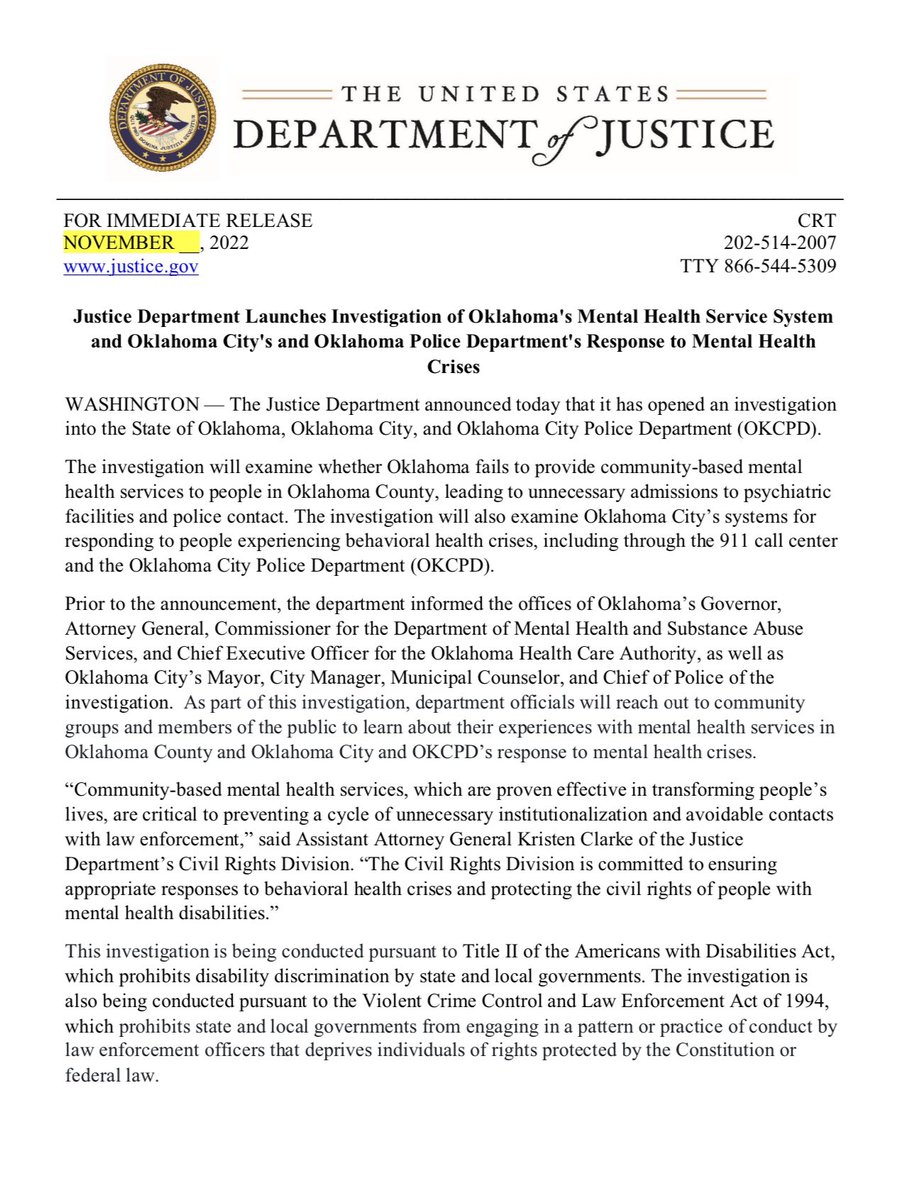 ‼️BREAKING: The U.S. Department of Justice announced they’ve opened an investigation into the State of OK, Oklahoma City, and the Oklahoma City Police Department. | <a href="/koconews/">koconews</a>