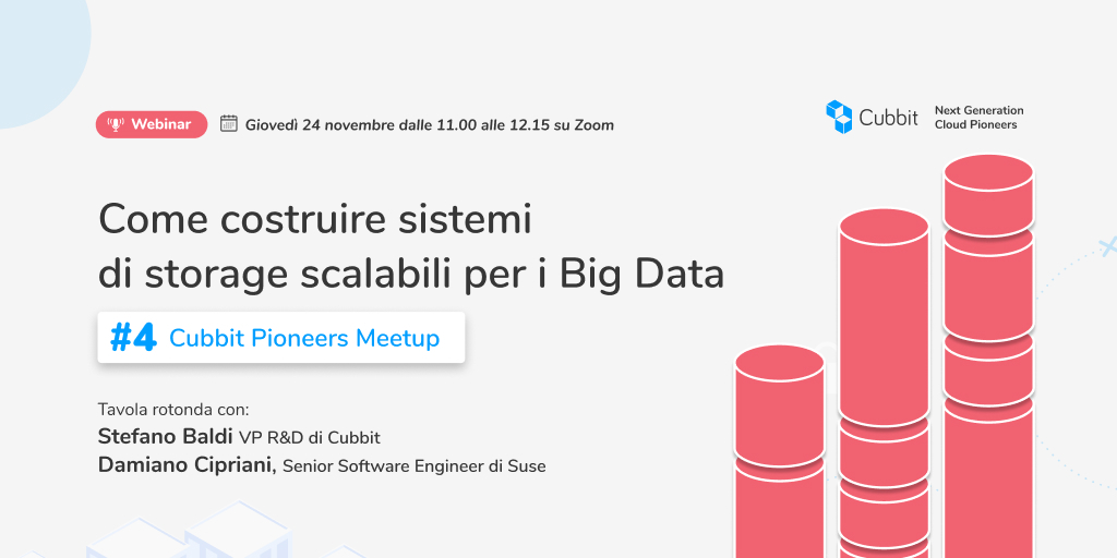 _cubbit's tweet image. 📅 Ci sarai al webinar di giovedì 24 Novembre, ore 11?

Damiano Cipriani (@SUSE_Italia), e Stefano Baldi (Cubbit) tratteranno:
💡 Diversi use cases per costruire sistemi di storage scalabili
💡 Demo Live: integrazione Veeam &amp;amp; Object Storage di Cubbit

👉 storagescalabili.eventbrite.it/?aff=twitterorg