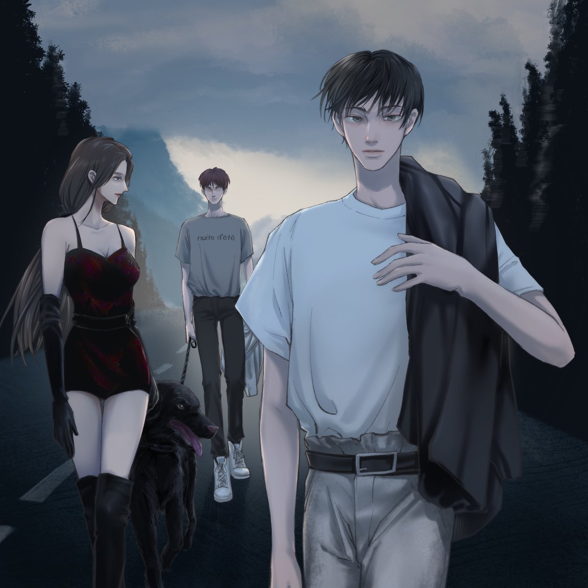 fogmoth9's tweet photo. 想画出一种70年代的氛围，还有大卫林奇作品里夜晚的感觉。
#oc https://t.co/aULlvH6yOo
