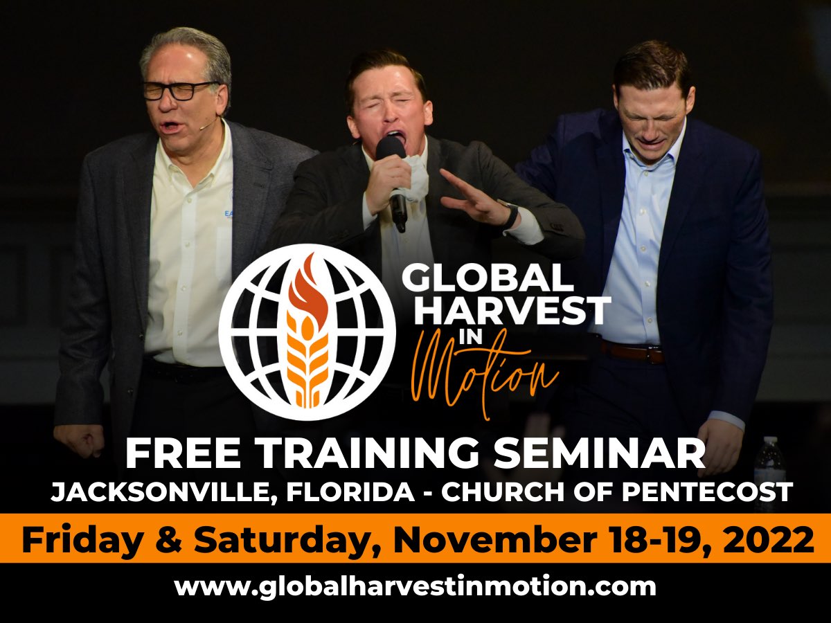 ONE DAY AWAY! Join us this weekend in Jacksonville, Florida for a life-changing FREE seminar. Friday &amp; Saturday, November 18-19 at the Church of Pentecost with Chris Green, David Myers &amp; Charles Robinette. Learn more &amp; register for free at globalharvestinmotion.com