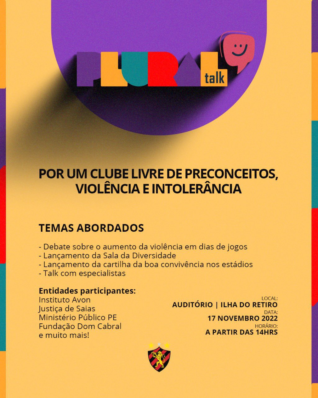 Enfrentamento às violências: Sport promove evento Ilha Plural nesta quinta - Sport Club do Recife