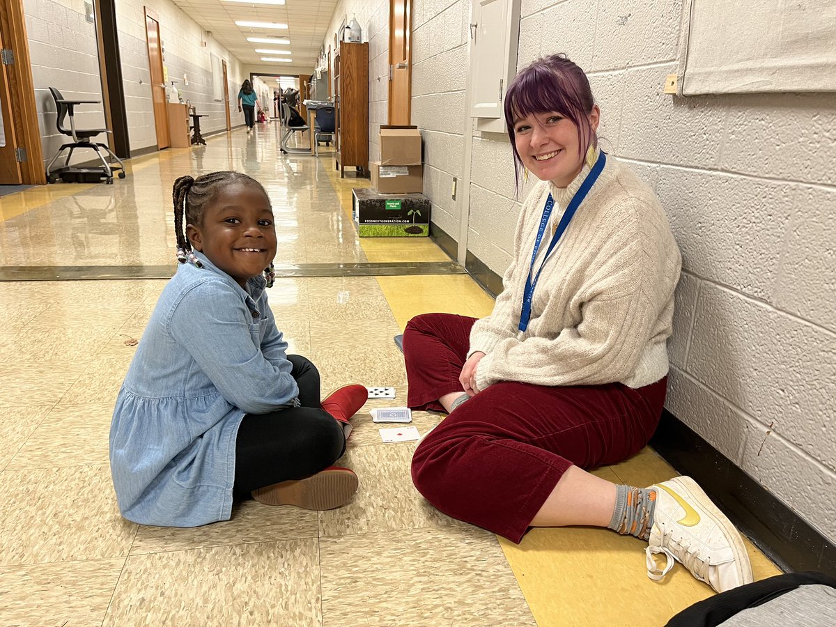 Me and my focal student at IPS 55, Davis, playing “plus” to work on her math skills #bublockamath