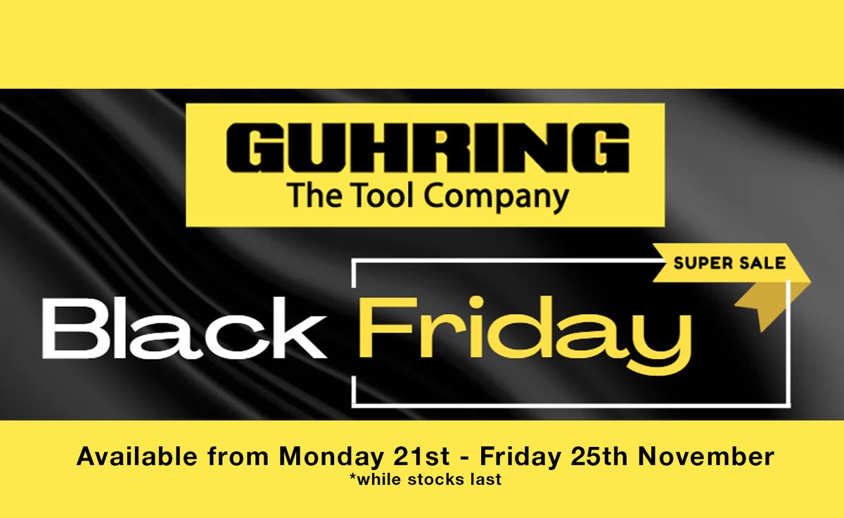 #Guhring Black Friday Deals Coming Soon!
Valid from Mon 21 - Fri 25 Nov
Click here for more information
mailchi.mp/f66881df1e98/1…
#cuttingtool #machinetools #manufacturing #millingcutter