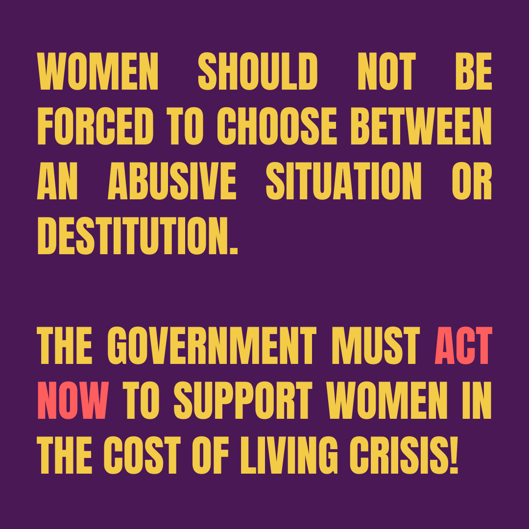 As women's incomes are squeezed, many are forced to stay in abusive situations - facing an unthinkable choice of harm or destitution.

We are one of 80 women's organisations calling on <a href="/hmtreasury/">HM Treasury</a> to ensure women are supported in the #CostOfLiving crisis ➡️bit.ly/3gevN1s