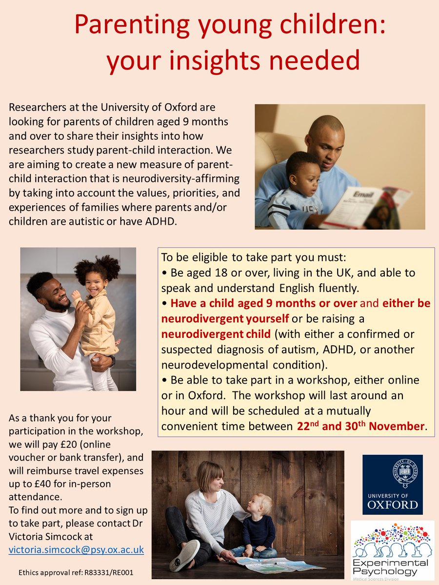 We're creating a neurodiversity-affirming measure of parent-child interaction, by taking into account the values and experiences of families where parents and/or children are autistic or have ADHD. We're looking for parents of children aged 9 months+ to share their insights…