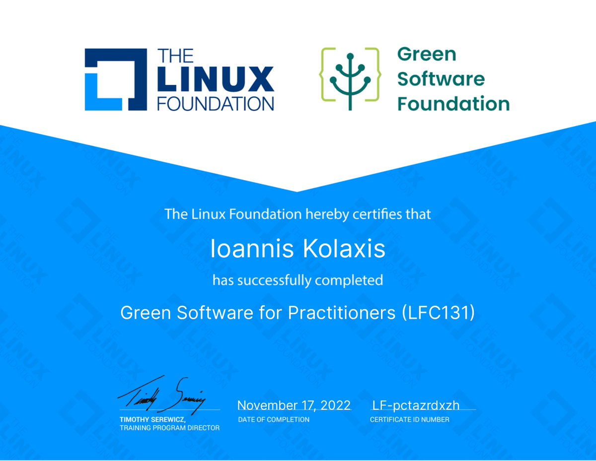 I’m proud to see the @gsfcommunity releasing a new training, helping software practitioners build greener applications. 🌱 Get certified today by taking this short, free training: trainingportal.linuxfoundation.org/learn/course/g… #GreenSoftware #SoftwareEngineering