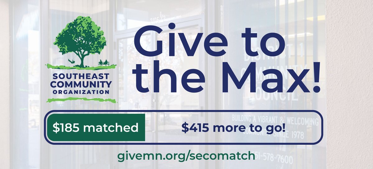 Today is Give to the Max Day! Help us organize community-building events and conduct outreach campaigns to empower our neighbors by making a donation today! The SECO Board is matching up to $600 in donations: givemn.org/story/secomatch