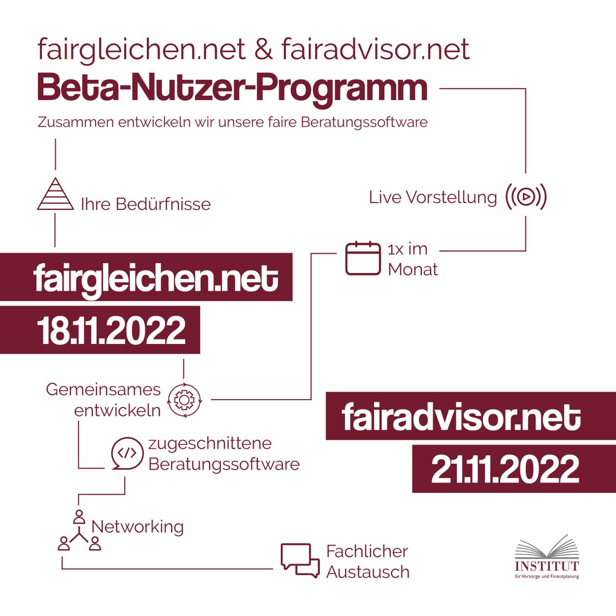 Sie möchten transparent und #unabhängig beraten?

Sie haben die Möglichkeit Ihre #Software innerhalb der Beta-Nutzer-Webmeetings aktiv mitzugestalten:

- fairgleichen.net am Freitag, 18.11.2022
- fairadvisor.net am Montag, 21.11.2022

➡ ivfp.de/kontakt/