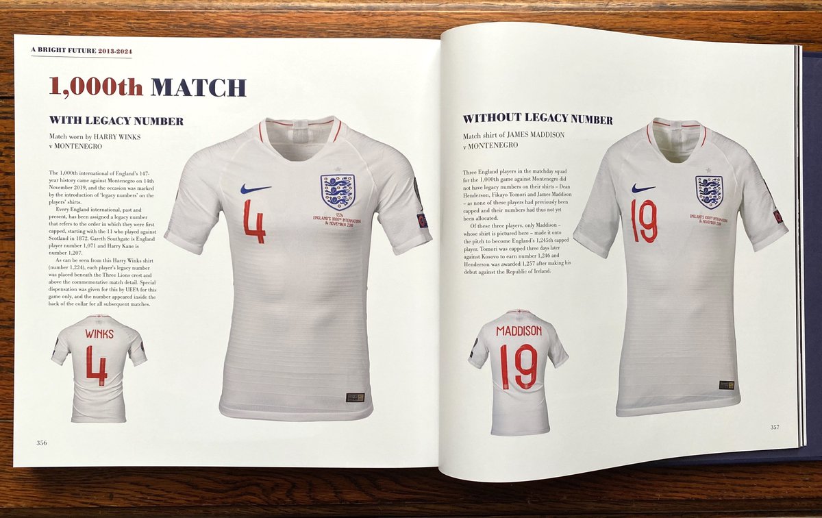 3LionsShirtbook's tweet photo. A Thousand Followers! Thank you all.
To mark the milestone here's a look at the @England  1,000th game shirts in the book. One worn by @HarryWinks with a legacy number and the other by @Madders10 - without
#3LOAS #Englandfootball https://t.co/zpe8d6Ok3g https://t.co/Sx8x56HqVp