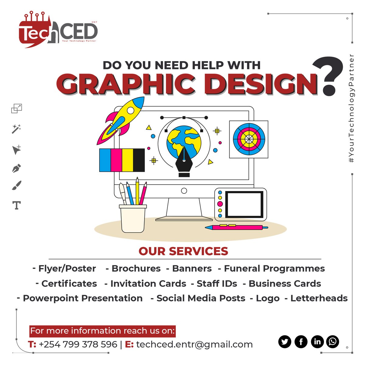 TechCEDEnterpr1's tweet photo. Graphic design is at the very core of what we do! Need some Help getting your work done? Reach out to us to hear more about our diverse services.
#savetime #eServices #TechCenter #yourtechnologypartner

@MSEA_Kenya @KYEOP_Kenya https://t.co/6Ea372efof