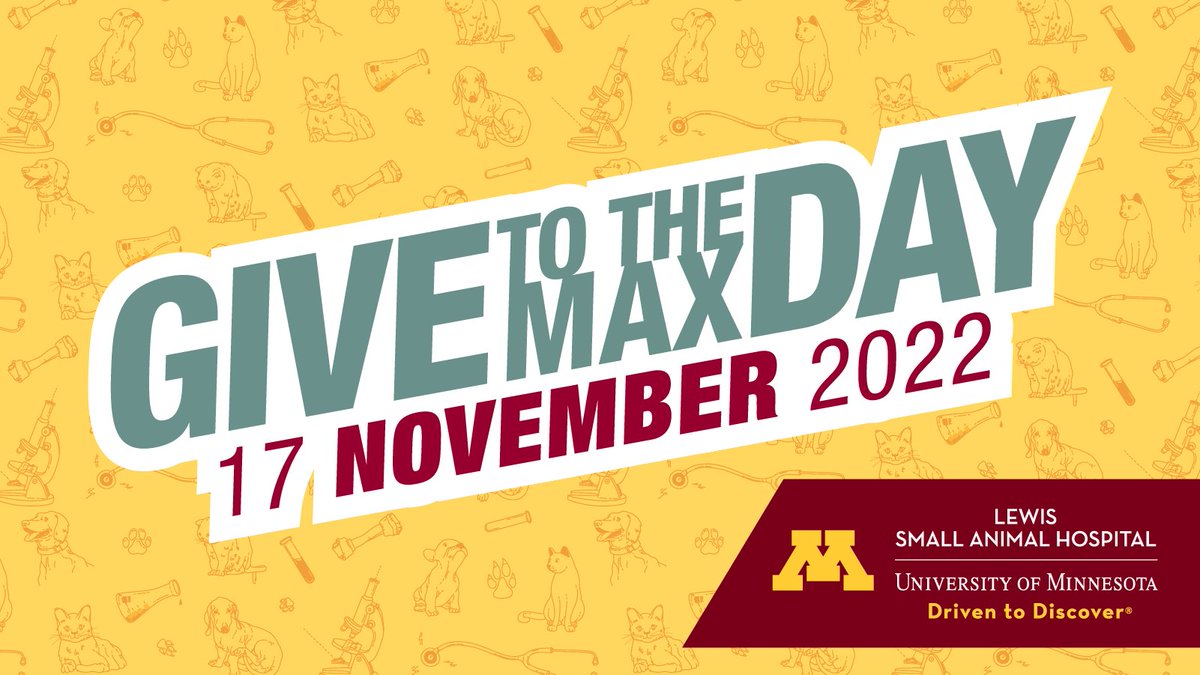 umnVMC's tweet photo. Give to the Max Day is here! Today, you can join the thousands giving generously towards causes they care about. Help us provide comprehensive, compassionate care to animals across Minnesota and beyond! https://t.co/1iZgeIrgFz
#GTMD22 #VMCtotheMax #UMNGIVE #umnVMC https://t.co/7urDvk419Z