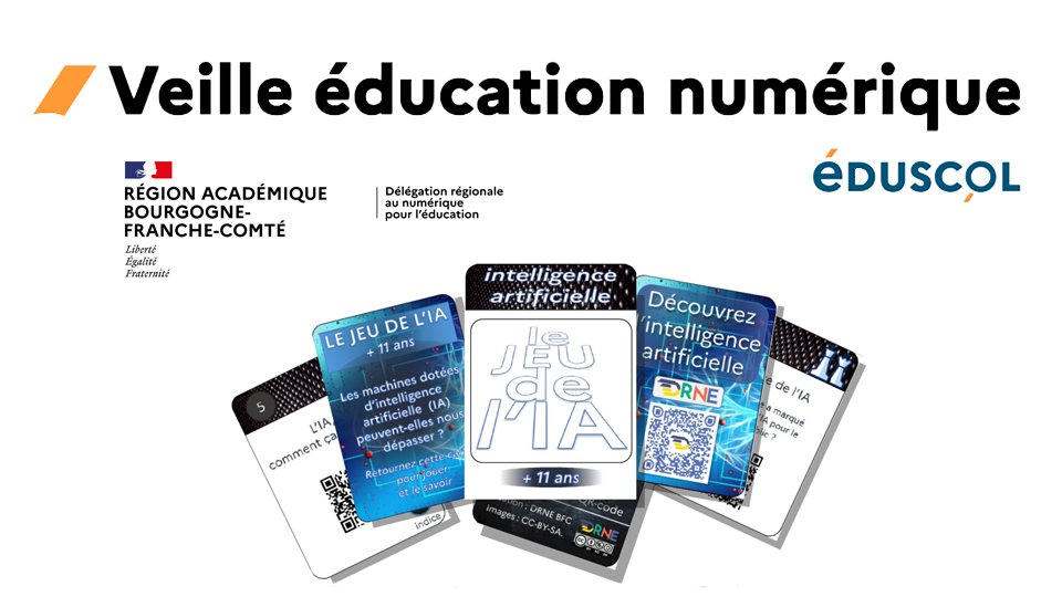 [Veille éducation numérique] Créer un jeu de l’#IntelligenceArtificielle : une ressource de la <a href="/DrneBFC/">DRANE Bourgogne-Franche-Comté</a> basée sur ses travaux autour de l'#IA. 
Jeu sérieux « escape cards » (à partir de 11 ans) et scénario à télécharger  👉 eduscol.education.fr/2517/veille-ed…
