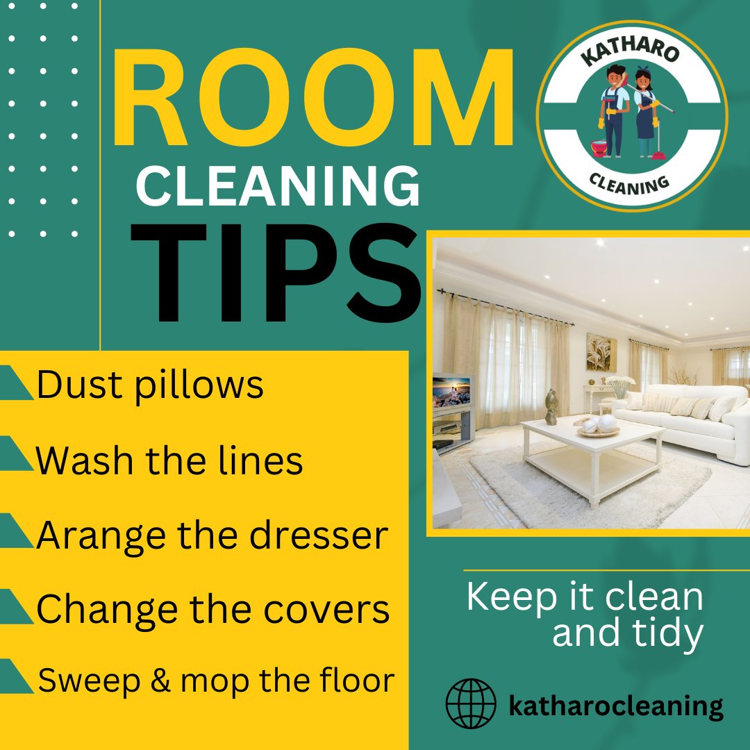 KatharoCleaning's tweet photo. Room Cleaning Tips
1. Dust pillows
2. Wash the lines
3. Arrange the dresser
4. Change the covers
5. Sweep &amp; mop the floor

Visit Now: https://t.co/hPmU9R0F59

 #cleaning #cleaningservice #deepcleaning #katharocleaning https://t.co/S6i1t2KpXy