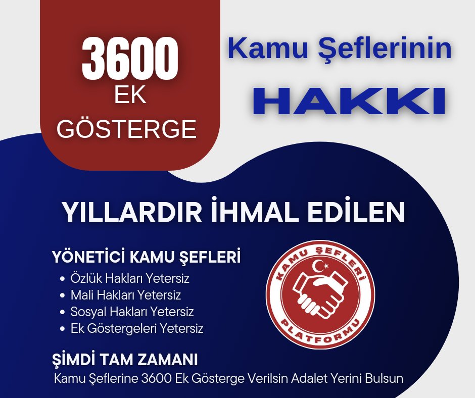 Yönetim Hizmetleri Grubunda Bulunmasına Rağmen 3600 Ek Gösterge Verilmeyen Tek Yönetici #KamuŞefleri Mağduriyetlerinin Giderilmesini İstiyor.
<a href="/RTErdogan/">Recep Tayyip Erdoğan</a> <a href="/vedatbilgn/">Vedat Bilgin</a> <a href="/NureddinNebati/">Dr.Nureddin NEBATİ🇹🇷</a>
<a href="/_cevdetyilmaz/">Cevdet Yılmaz</a> <a href="/mustafaelitas/">Mustafa Elitaş</a> <a href="/ifarukaksu/">İsmail Faruk Aksu</a>
<a href="/erkanakcay45/">Erkan Akçay</a> @enginaltayCHP <a href="/55erhanusta/">Dr. Erhan Usta</a>