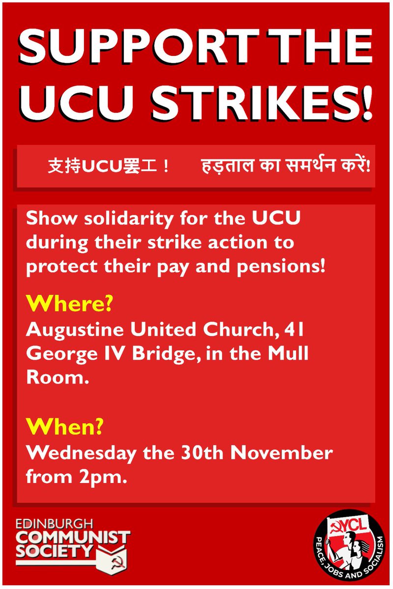 The UCU will be striking on the 24th, 25th and 30th of November. 

Join us for a rally on the 30th in support of the UCU.