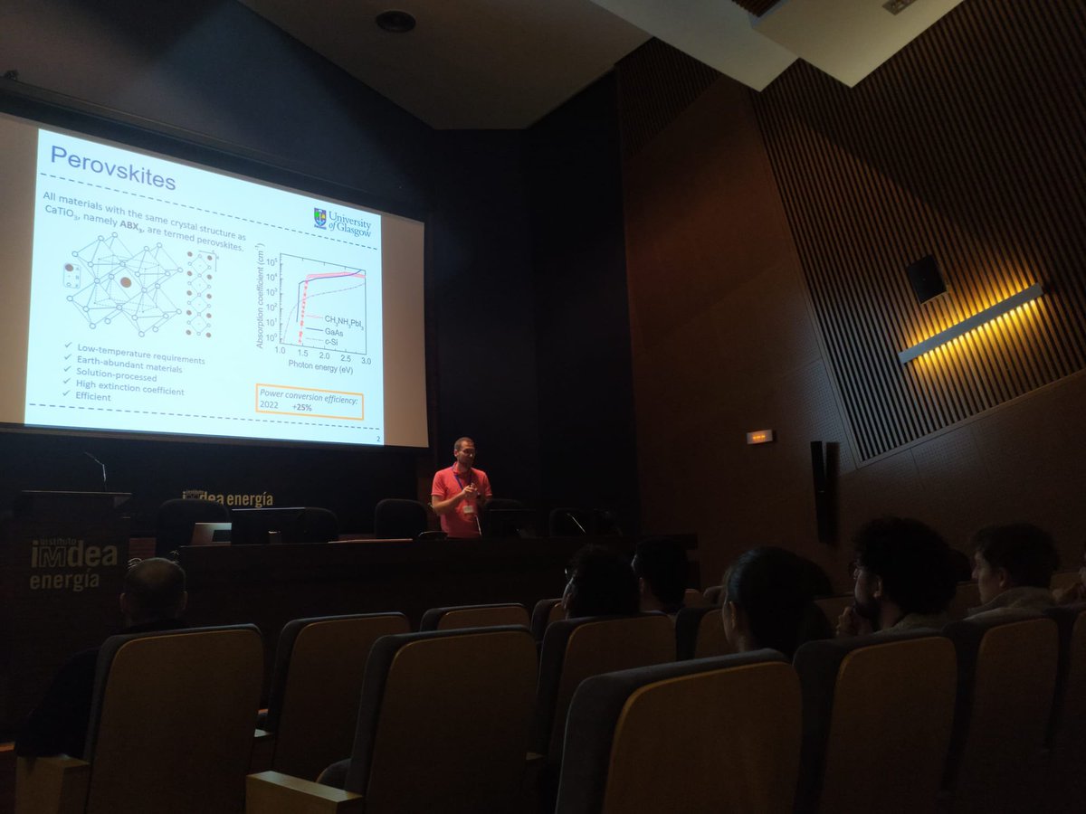 IMDEA Energia (@imdea_energia) on Twitter photo Dr. Pablo Docampo from <a href="/UofGlasgow/">University of Glasgow</a> talks about stability and fundamentals of hybrid perovskite in photovoltaics today at IMDEA Energy's November #DistinguishedSeminar.
Thank you for your presentation! Dr. Pablo Docampo from <a href="/UofGlasgow/">University of Glasgow</a> talks about stability and fundamentals of hybrid perovskite in photovoltaics today at IMDEA Energy's November #DistinguishedSeminar.
Thank you for your presentation!
