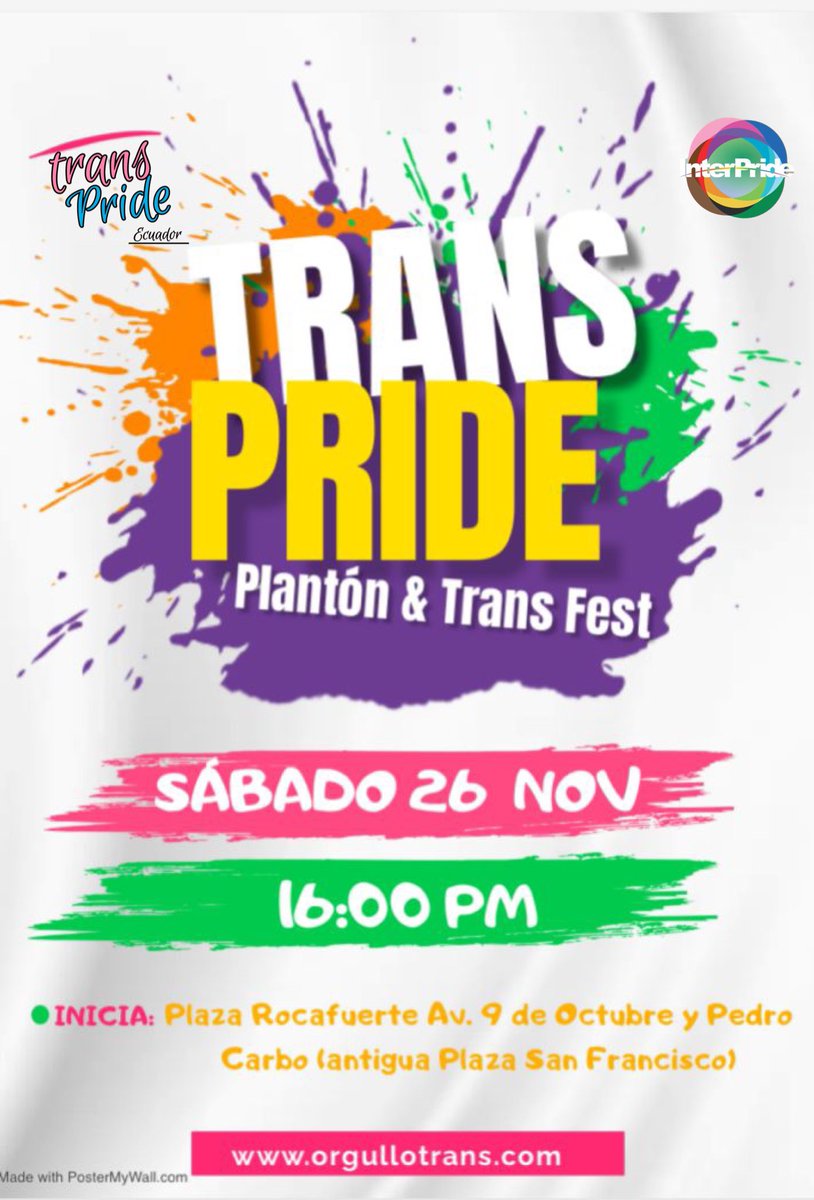 TransFemen's tweet photo. #Parade y #TransFest Sábado/26/Nov. a las 16h00 en la Plaza Rocafuerte, Av.9 de Octubre y Pedro Carbo (antigua Plaza San Francisco)

#TransPrideEcuador, el lugar en que convertimos la violencia y discriminación en #Artivismo LGBT+ y Trans.

Más en 👉🏼🏳️‍⚧️🏳️‍🌈 https://t.co/Ac8hqQvrVF https://t.co/DwDSnBoSYg