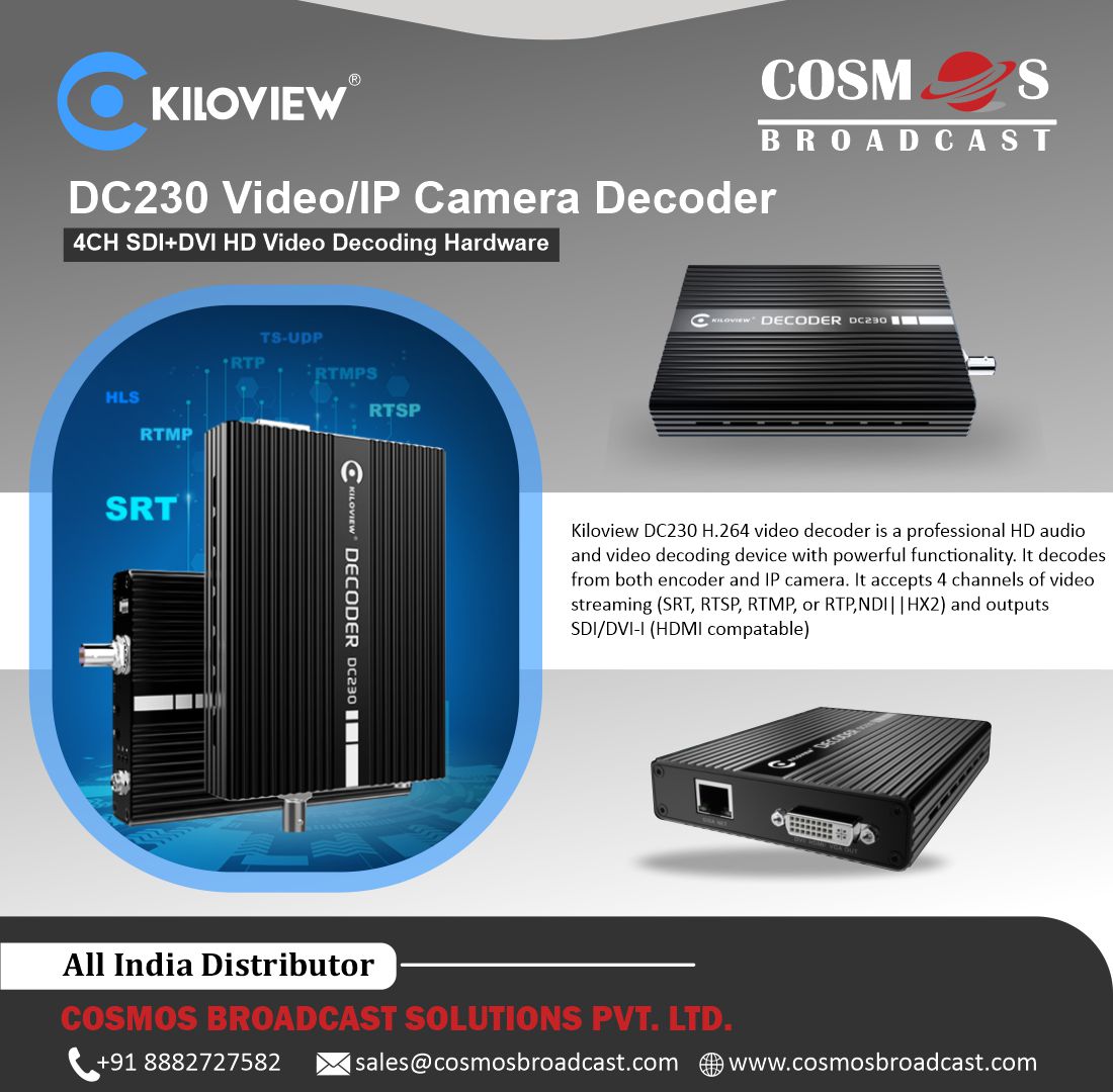 PvtCosmos's tweet photo. DC230 Video/IP Camera Decoder
4CH SDI+DVI HD Video Decoding Hardware
Kiloview DC230 H.264 video decoder is a professional HD audio and video decoding device with powerful functionality.
#cosmos #cosmosbroadcast #kiloview #DC230 #HD #Audio #NDI #SRT #HDMI #Video #Videodecoder https://t.co/WbIVU1KGBh