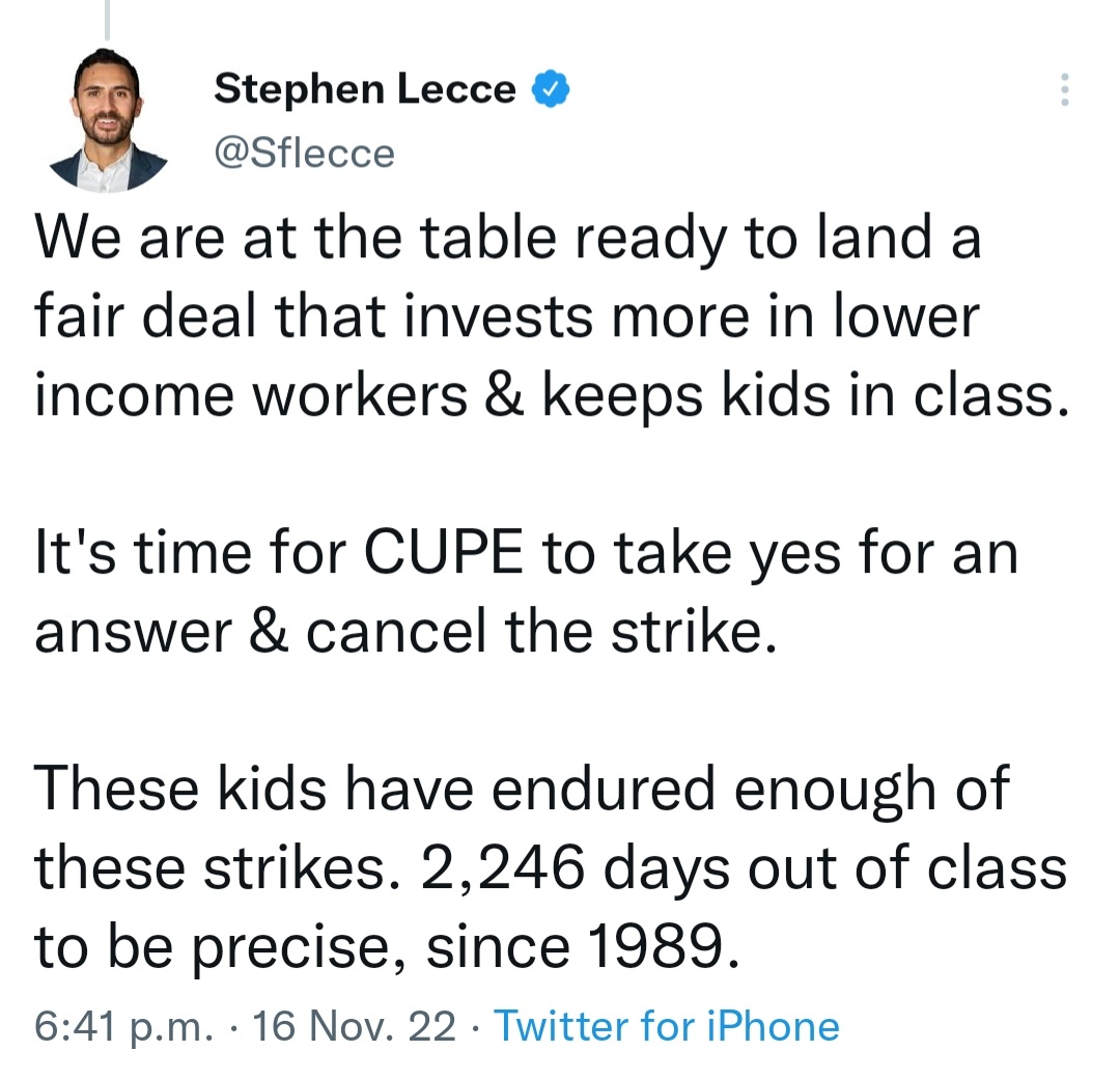 Good morning #onted 👋 Did you know that since 1989 students have missed 11.5 school years according to the new Lecce math?

Just when you thought his lies couldn't get any more ridiculous 🤦🏻‍♀️

#ontedsolidarity #onpoli