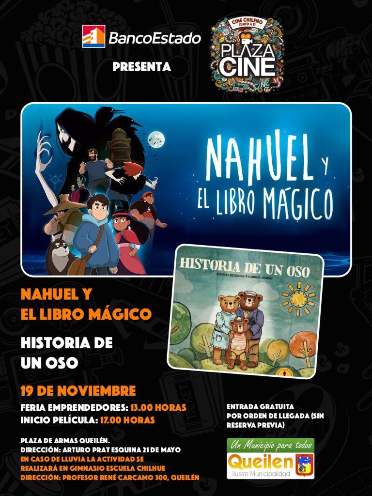 🟧 BANCO ESTADO Y LA ILUSTRE MUNICIPALIDAD DE QUEILEN INVITA A TODA LA COMUNIDAD A “CINE EN TU PLAZA”, ESTA HERMOSA ACTIVIDAD CONTARÁ CON DOS BELLAS PELICULAS “NAHUEL Y EL LIBRO MAGICO” Y “HISTORIA DE UN OSO”, ADEMÁS DE PALOMITAS DE MAIZ GRATIS PARA TODOS LOS ASISTENTES.