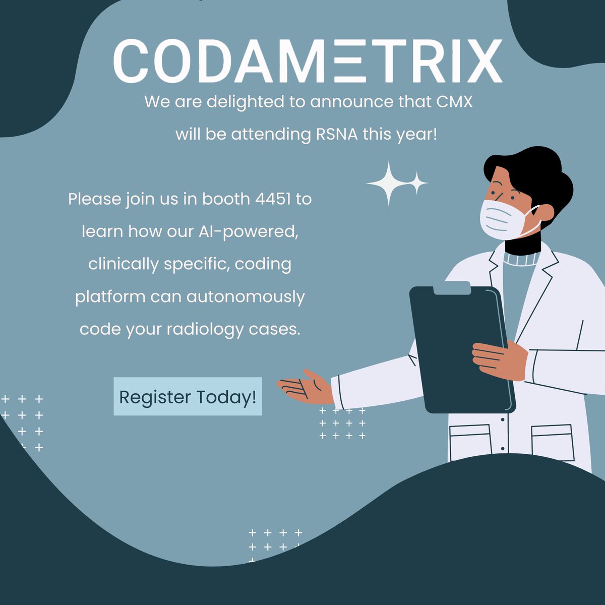 CodaMetrix's tweet image. Come join us in booth 4451 at RSNA! Schedule a time today at ow.ly/9e4L50LG1j8!
#Radiology #AutonomousCoding #AI