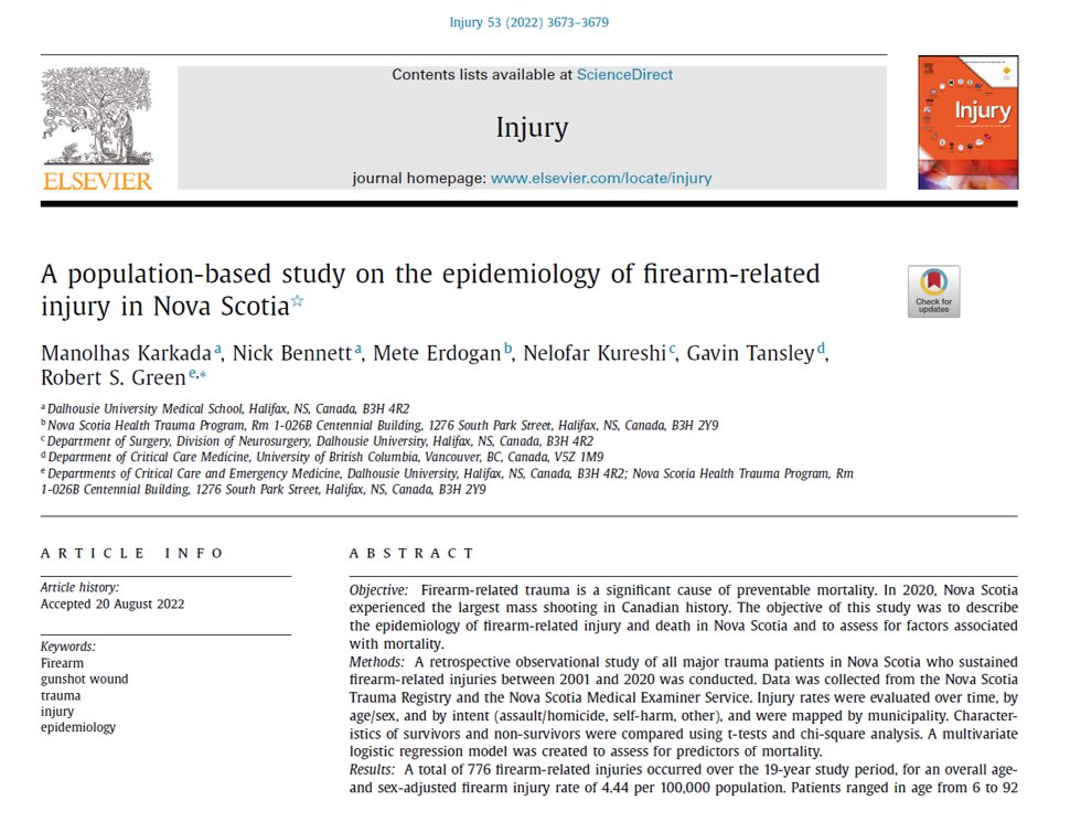 Dr. Rob Green (@nstrauma) on Twitter photo We continue to see significant firearm-related trauma in Nova Scotia. Much is self-inflicted and related to mental health. Many are related to violent assaults.
Our question: why do we need guns?
bit.ly/3EeucRi
<a href="/TACTraumaCanada/">Trauma Association of Canada</a> <a href="/Docs4GunControl/">Docs4GunControl</a> <a href="/CAEP_Docs/">CAEP</a> We continue to see significant firearm-related trauma in Nova Scotia. Much is self-inflicted and related to mental health. Many are related to violent assaults.
Our question: why do we need guns?
bit.ly/3EeucRi
<a href="/TACTraumaCanada/">Trauma Association of Canada</a> <a href="/Docs4GunControl/">Docs4GunControl</a> <a href="/CAEP_Docs/">CAEP</a>