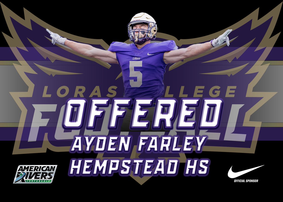Super excited to announce I have received my first offer to play to for <a href="/LorasCollegeFB/">Loras Football</a>. thank you <a href="/CoachHLorasFB/">Steve Helminiak</a>, for the opportunity.