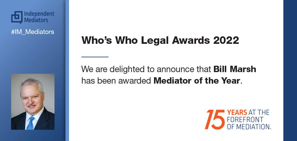 Huge congratulations to Bill Marsh for being awarded the Who's Who Legal Mediator of the Year award last night. Very well deserved! #awards #mediation #legal