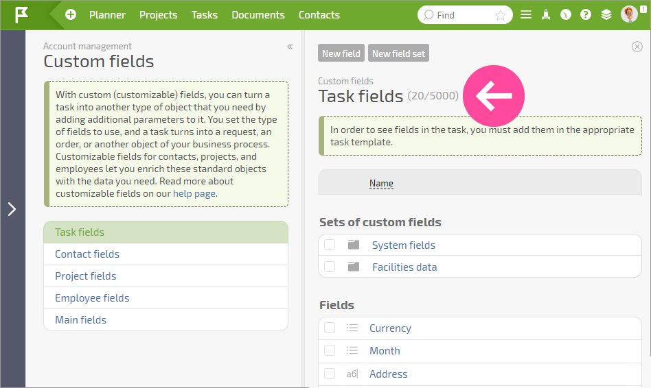 planfix's tweet photo. We have added a display of the limits and the number of user fields already used. So it is no longer necessary to guess how many fields are available.
#nocode #custom_fields #usability https://t.co/H7T0s5txaj