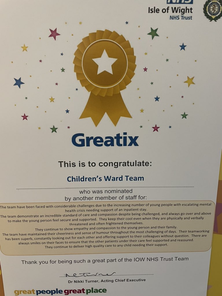 So proud of #teamchildrensward what amazing feedback! <a href="/hepworth_becky/">Becky Hepworth RN 💙</a> <a href="/IOWNHS/">Isle of Wight NHS Trust</a> <a href="/iow_plannedcare/">IOW NHS Acute Planned Care</a> <a href="/JamesMarchant1/">James Marchant</a>