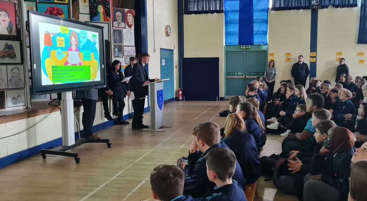 MaloneCollege's tweet image. As part of #antibullyingweek2022 our post 16 students created a presentation and held an assembly for our year 8 pupils. It was very informative and their message was clear #dontsufferinsilence  #reachout @niabf @ABAonline