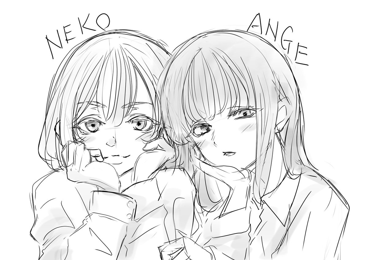 幼少期設定落書き
ネコさん子供の頃ショートカットで、アンジュちゃんはロングヘアでした。
アンジュちゃんはこの頃のネコさんに強い憧れを持っているため、ショートカットにしました。そんなヤンデレです。
#イラスト #illustration #らくがき 