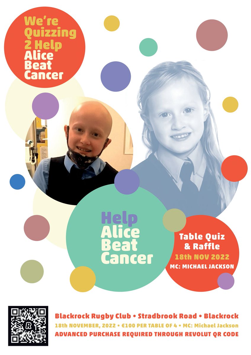 HelpAliceFund's tweet photo. Daphne, Gillian, Claire, Laura, Michael, Barbara & Avril are organising a Quiz at Stradbrook R.C. this Friday to #HelpAliceBeatCancer thank you all so much. Promises to be a great night, with lots of amazing prizes!Tks to Blackrock Printers for printing the posters & flyers FOC https://t.co/LdoX3yyOq7