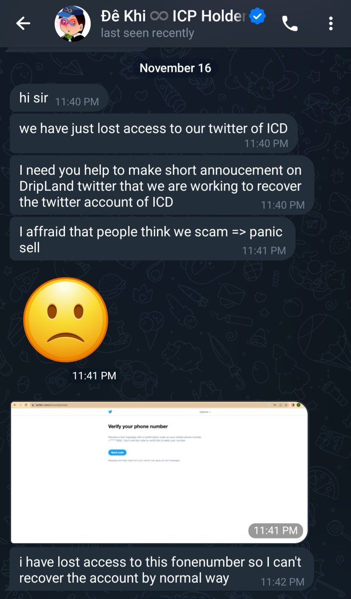 The <a href="/icdrip_icd/">IC Drip Community Token ($ICD) 🦇🔊</a> team reached out to say they lost access to their Twitter account and unable to recover through the normal method due to a lost phone. They just want to put $ICD peeps at ease. Sit tight.