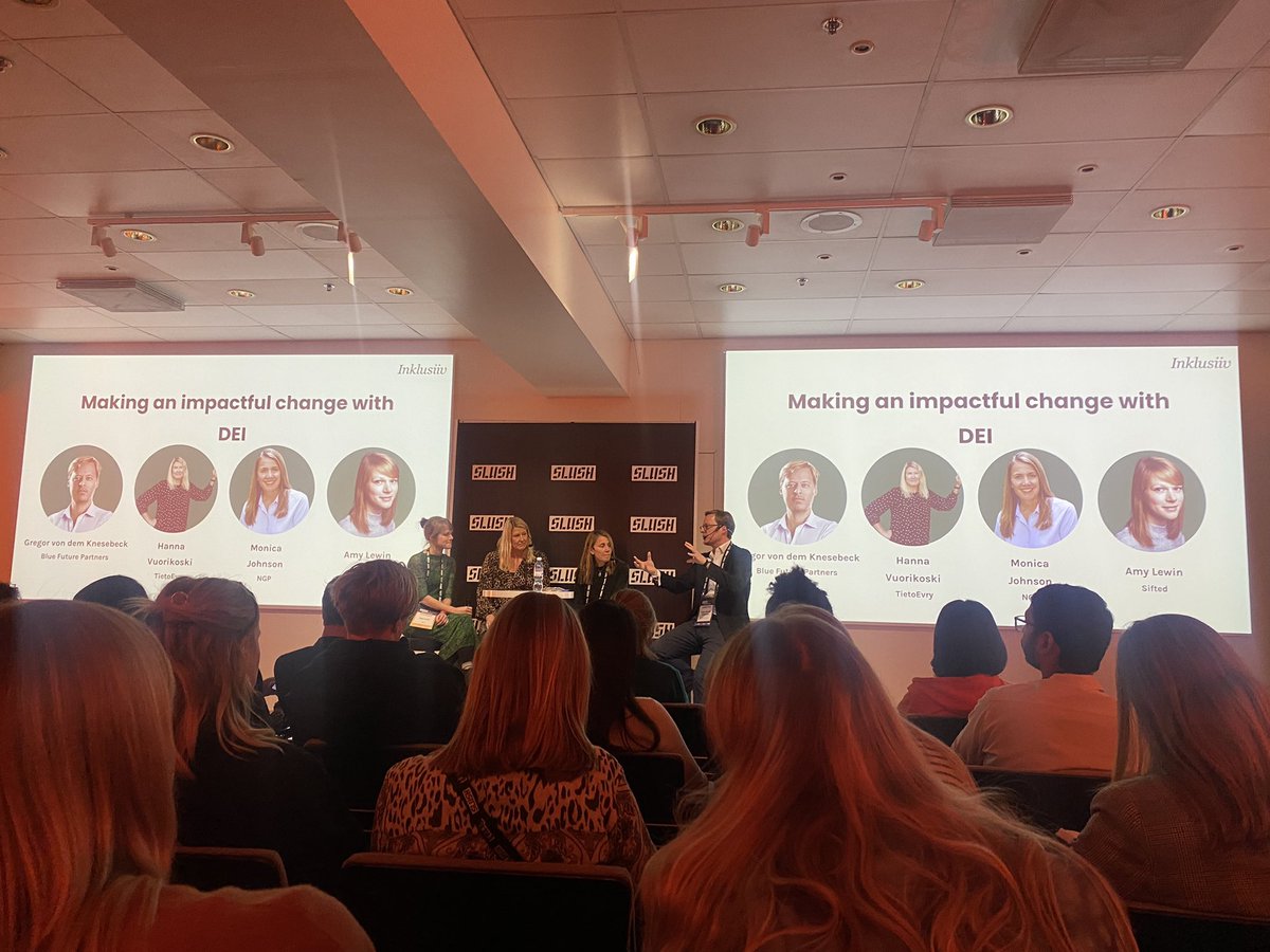 Making an impactful change with #DEI - how do you actually do it? <a href="/HannaVuorikoski/">Hanna Vuorikoski</a> from <a href="/tietoevry/">Tietoevry</a>, Amy Lewin, Monica Johnson and Gregor von dem Knesebeck discuss concrete examples in the @theinklusiiv panel discussion <a href="/SlushHQ/">Slush</a> 🌟 #inclusion