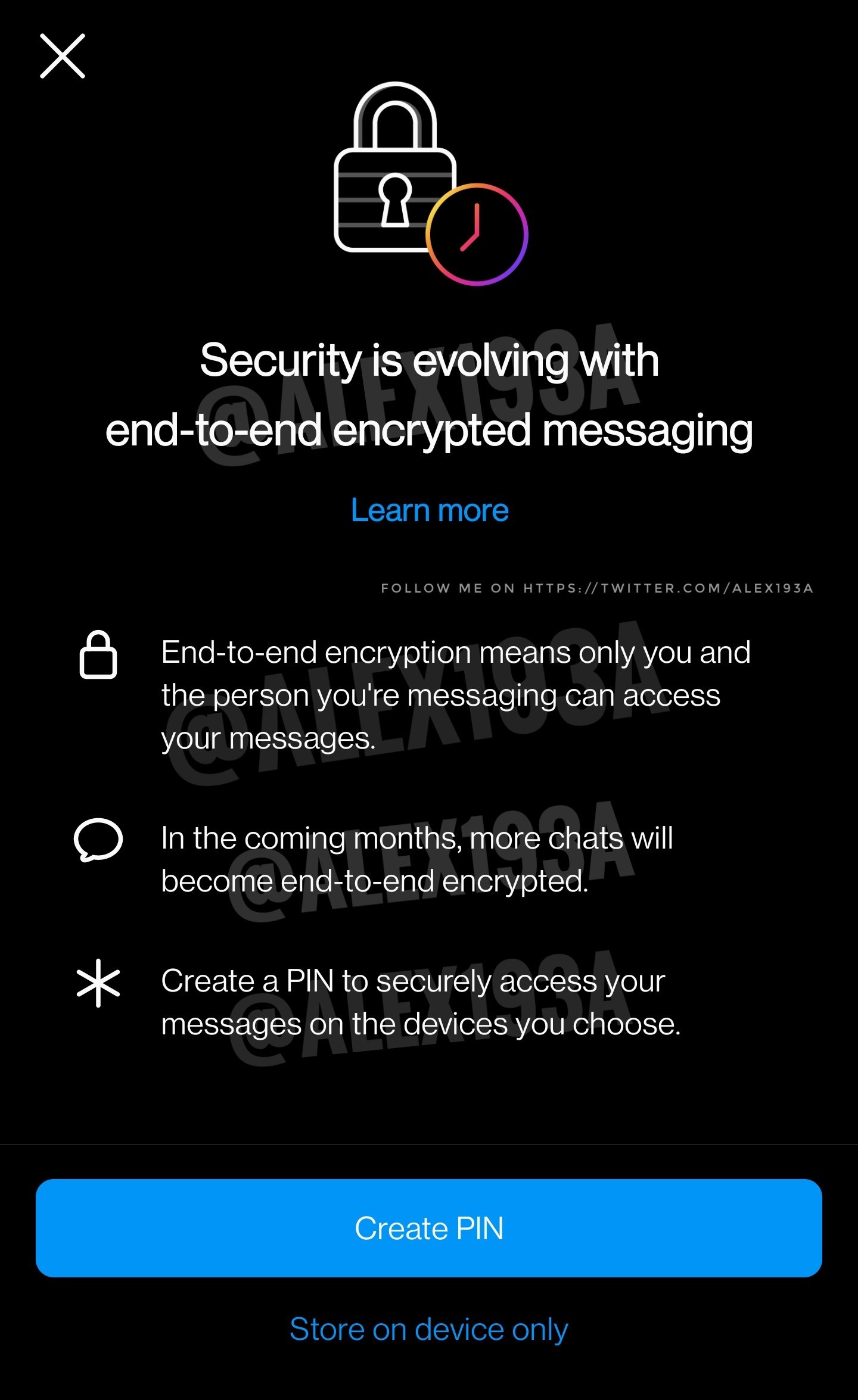 Alessandro Paluzzi on X: "#Instagram is working on the ability to create a PIN to securely access your end-to-end encrypted messages on the devices you choose 👀 https://t.co/ippRWuI9vQ" / X