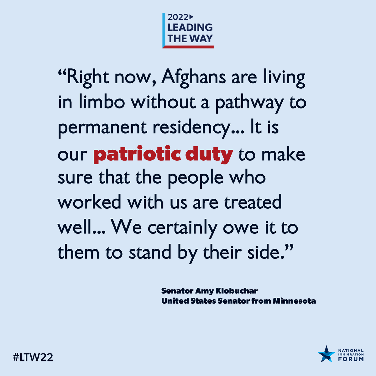 forum_together's tweet photo. Happening now: @SenAmyKlobuchar emphasizes the urgent need for the #AfghanAdjustmentAct. https://t.co/WAQQvTFZn6