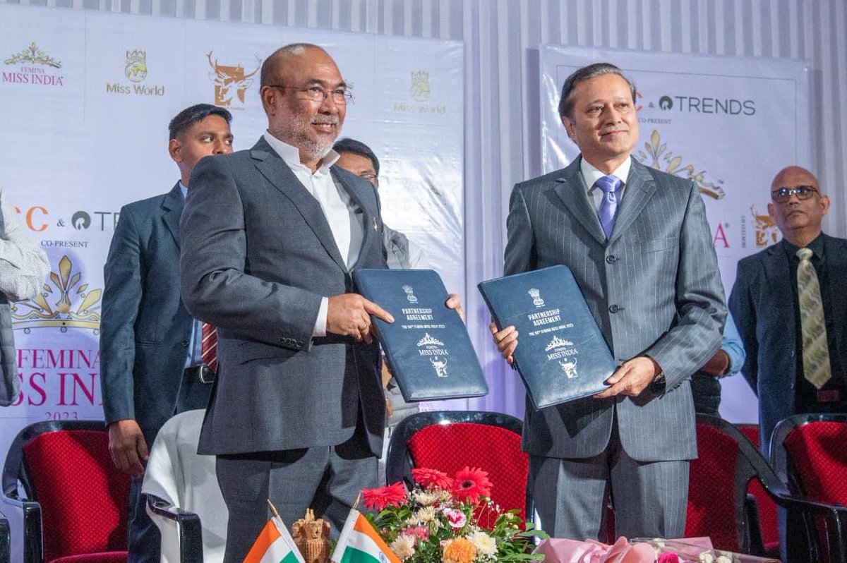 NBirenSingh's tweet photo. Manipur to host Femina Miss India 2023 Finale !

Delighted to share that the Government of Manipur has signed the partnership agreement with The Times Group to host the Grand Finale of the Femina Miss India 2023 in Manipur. https://t.co/nOA5epMNzZ