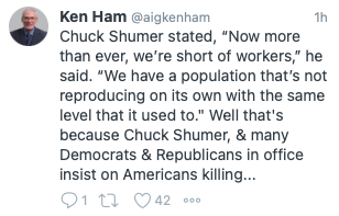 paulogia0's tweet photo. Yesterday, news broke that the human population has crossed the 8 billion mark.

Today, Ken Ham has a 7-tweet screed about how marriage inclusion and reproductive rights are the cause of alarming population shortages. https://t.co/KnYYwhQFkI