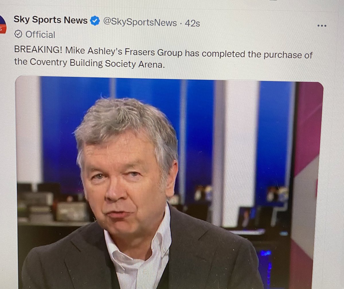 faaaaantastic's tweet photo. Thoughts and prayers are with @Coventry_City at this time. The โSports Direct Coventry Building Society Arena brought to you by Sports Direct @ Sports Direct .comโ has a terrible ring to it ๐๐ผ #ashleyout ๐ https://t.co/OJ83SYM2hC