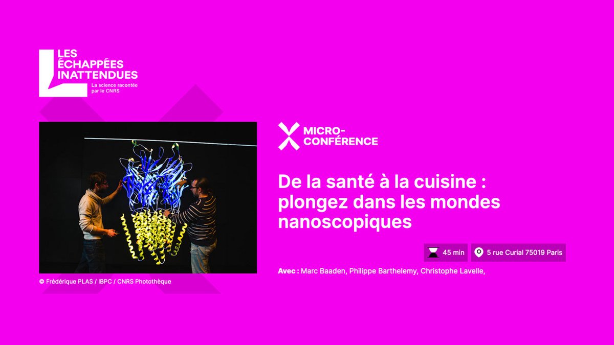 🟧 Micro-conférence :
De la santé à la cuisine : plongez dans les mondes nanoscopiques ! 🧐
Un nanomètre c’est petit : 1 milliardième de mètre ! Et il n’existe pas une seule sorte de nanoparticules mais des centaines...

➡️ echappeesinattendues.cnrs.fr/event/quand-le…

#ÉchappéesInattendues
