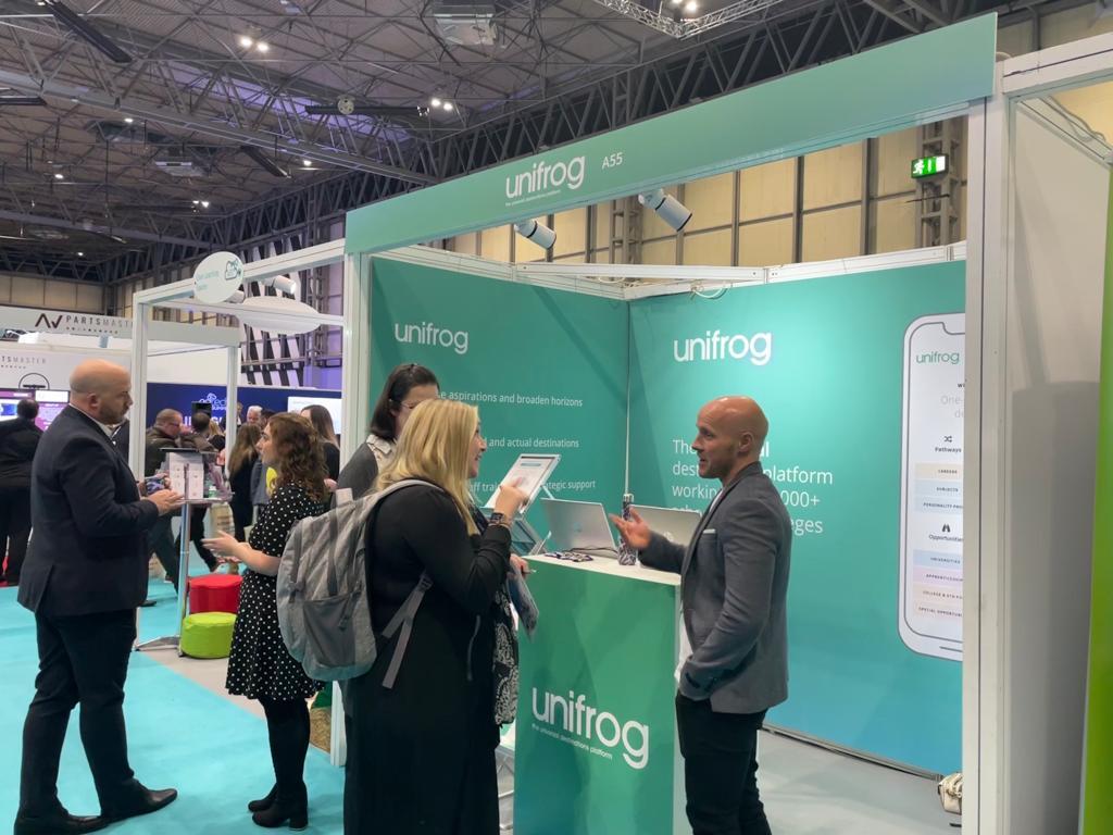 VictorWantsIn's tweet photo. Unifrog are at the Schools and Academies show in Birmingham! Enjoying talking to schools about levelling the playing field for young people finding the best pathways for them. Come and say hi if you're here! #SAAShow @SAA_Show @unifrog https://t.co/TyUWYUcjiW