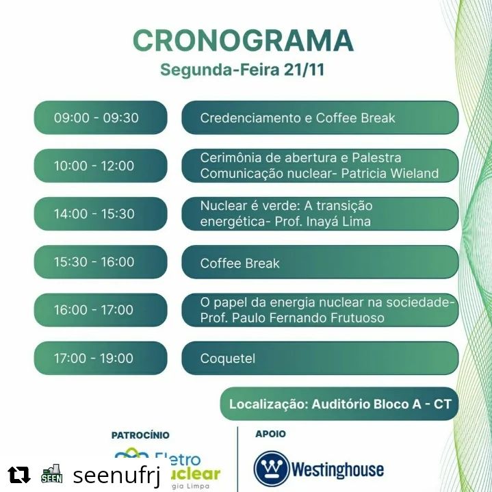 iencnen's tweet photo. #Repost @seenufrj with @let.repost
• • • • • •
🌱Nosso tão esperado cronograma saiu!!! Confere essa programação de milhões!
Lembrando que essa semana maravilhosa vai acontecer do dia 21 ao dia 25 de Novembro, presencialmente e as inscrições já estão abertas! https://t.co/rYaivGDBaK