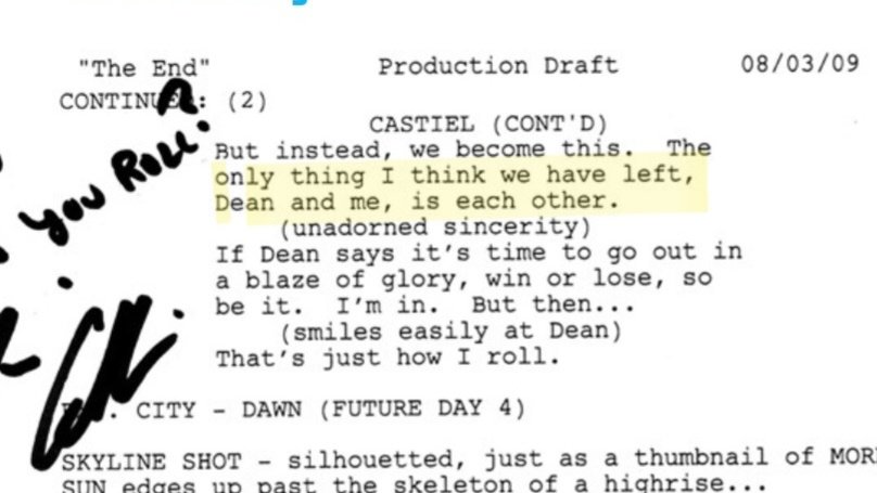 CasIsLoved's tweet photo. the thing about dean and cas is that if what they had between them was platonic, so many of their lines and scenes wouldn't have been cut or changed last minute. https://t.co/JqmWD0dRJV
