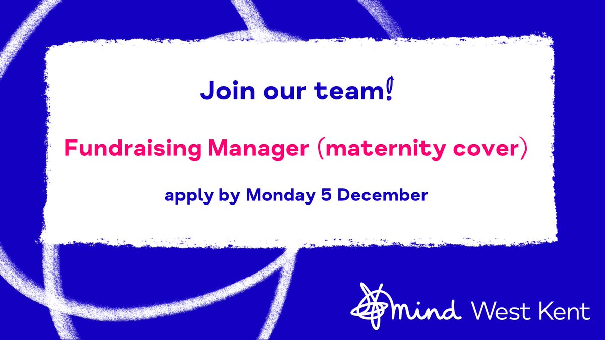 WestKentMind's tweet photo. Are you an unstoppable fundraiser? 
We are looking for a fabulous Fundraising Manager.  If you have the drive &amp; flair to raise funds to support positive mental health, we’d love to hear from you!

🔹£31,346-£35,745 FTE
🔹Full time 37 hrs
🔹Apply by 5 Dec
🔹https://t.co/1Qkdlh5THz https://t.co/s1aXpVSqp0